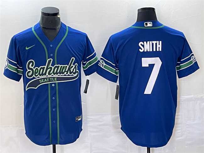 Mens Seattle Seahawks #7 Geno Smith Royal Throwback Cool Base Stitched Baseball Jersey->seattle seahawks->NFL Jersey